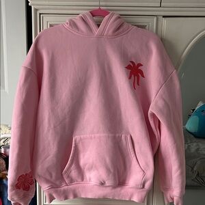 Pink Hoodie with Red Palm Tree Design
